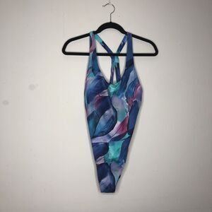 Athleta Swimsuit Womens Medium BluePink Abstract Malibu One Piece Summer Pool